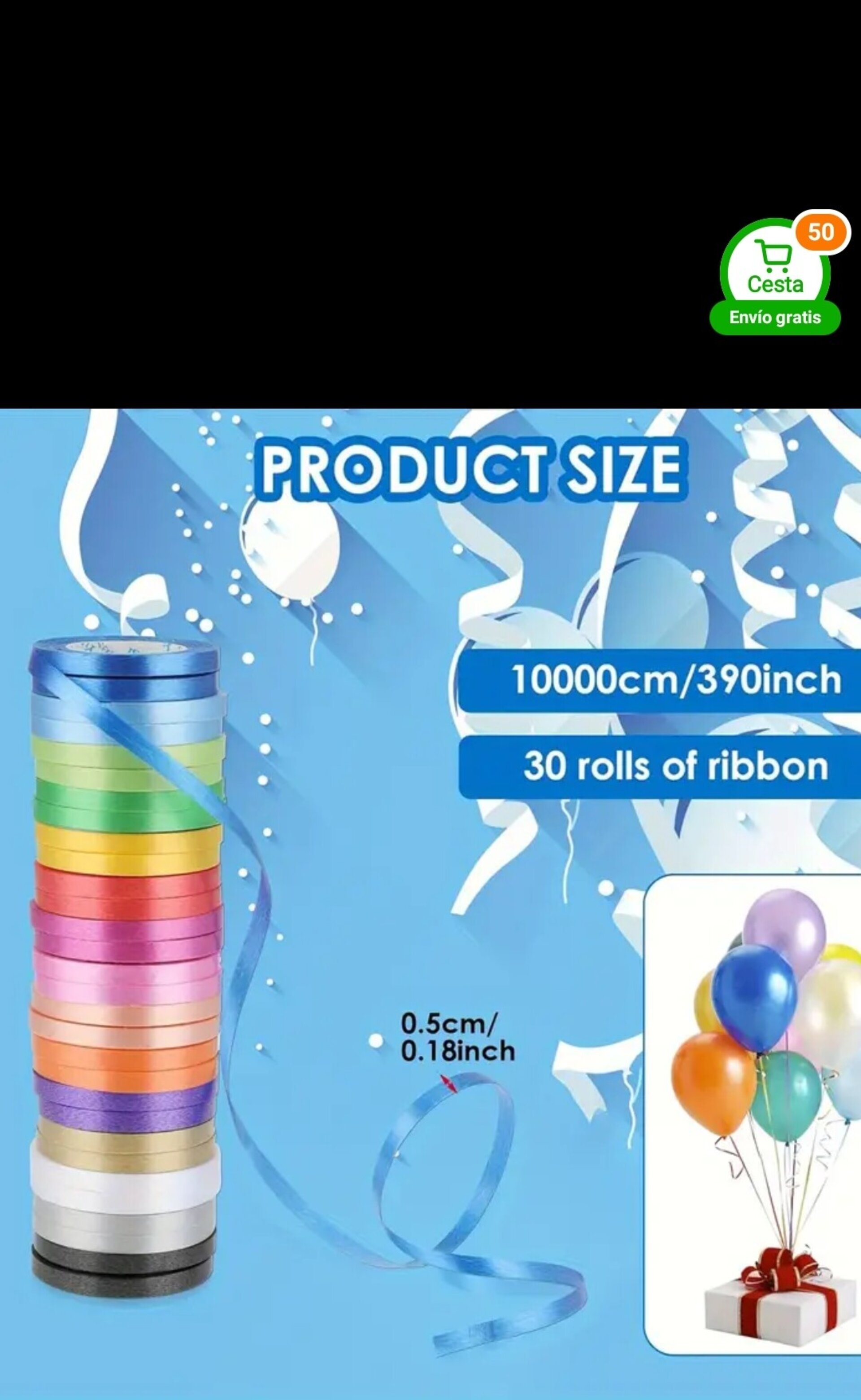 Rollo Cinta Rizada Colores 3 M - 3