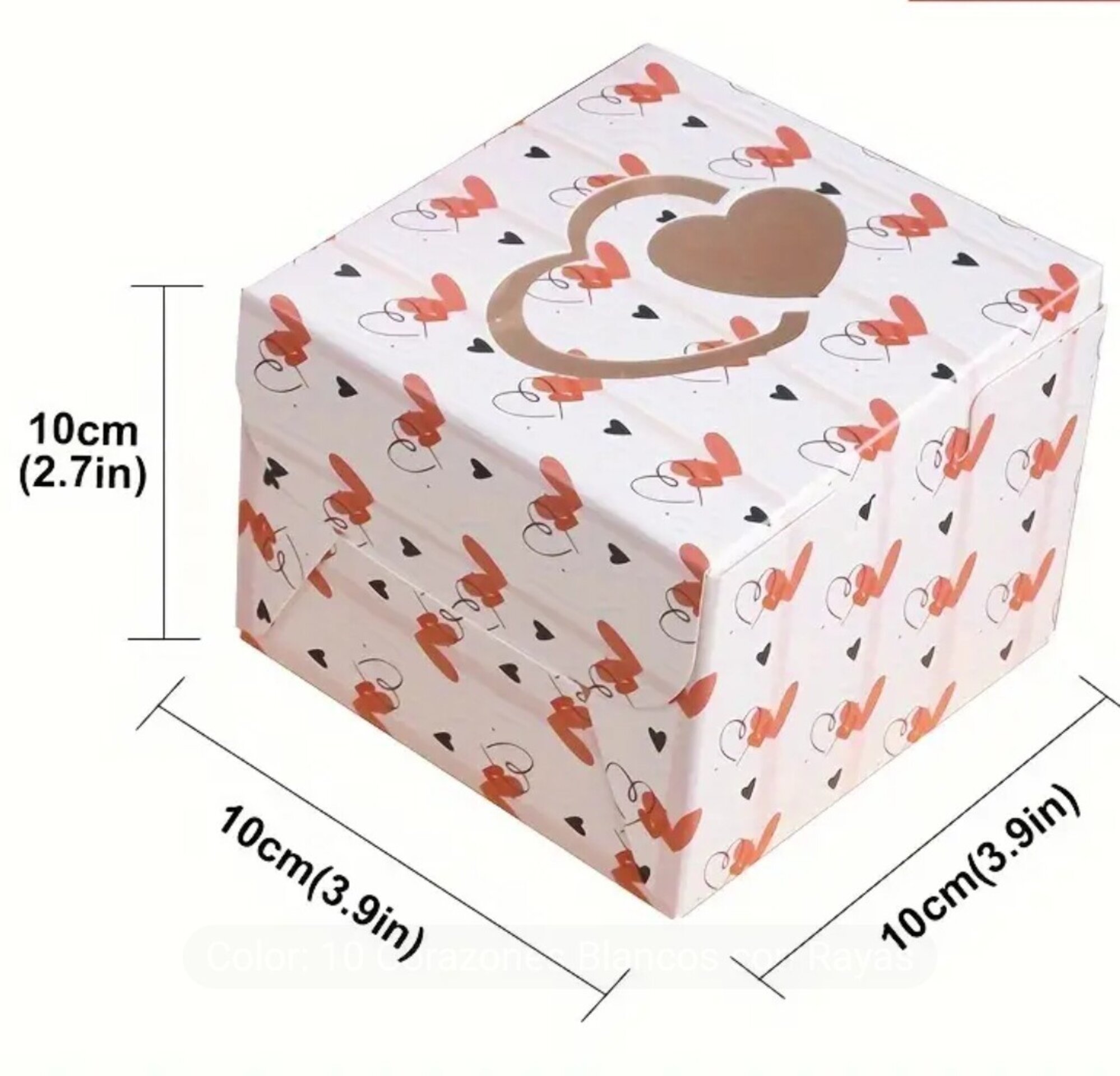 Caja Para Regalos Corazón 10x10x10 Hueso - 1