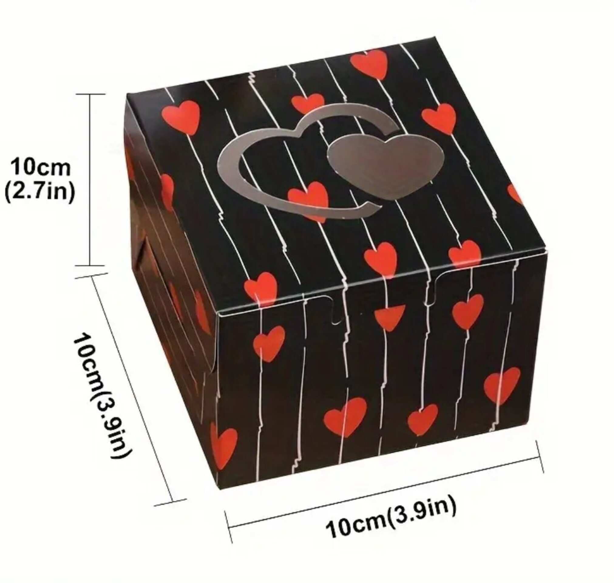 Caja Para Regalos Corazón 10x10x10 Negra - 1