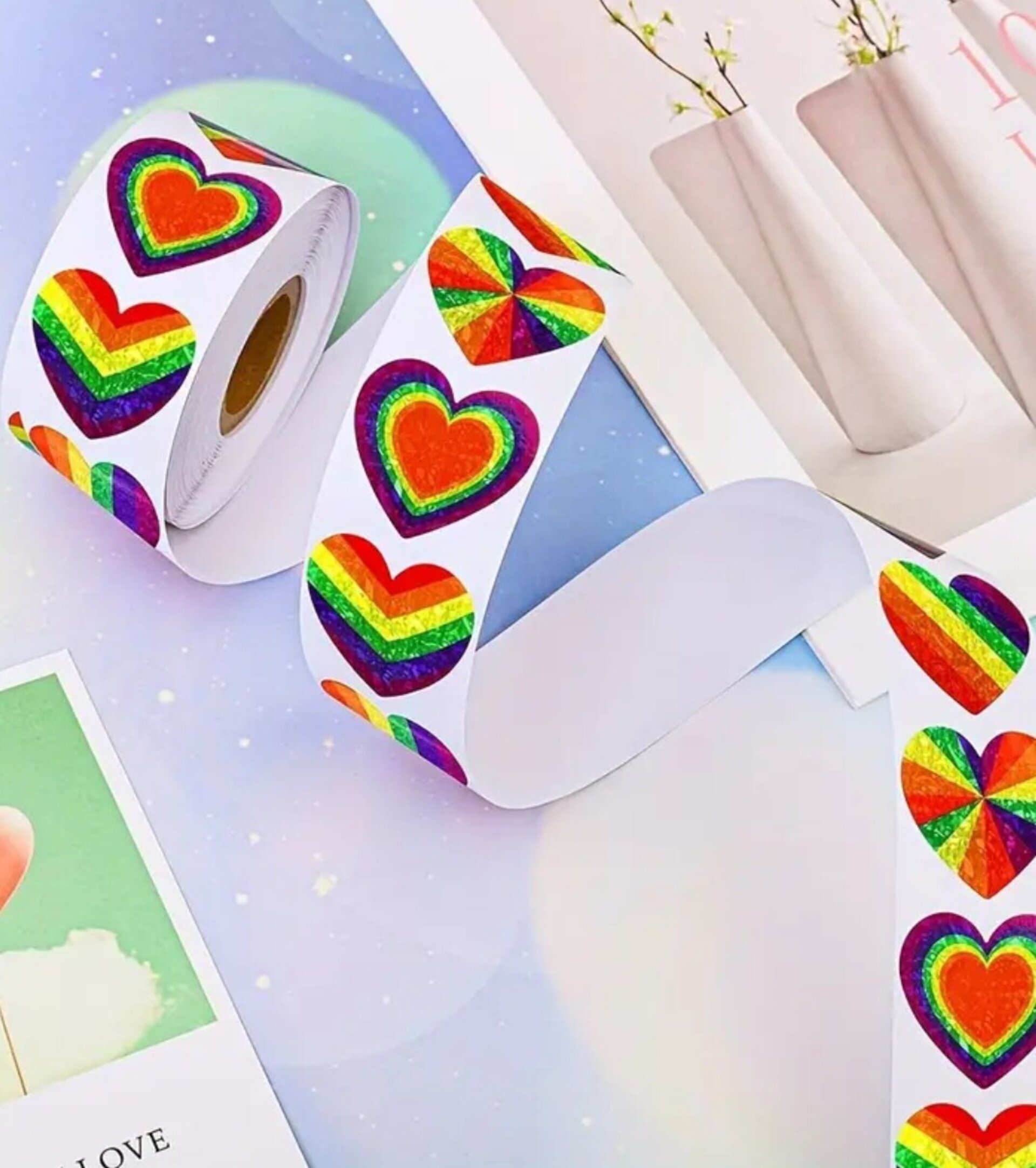 Pegatinas Premium 10 Unidades Corazón Arcoiris - 7