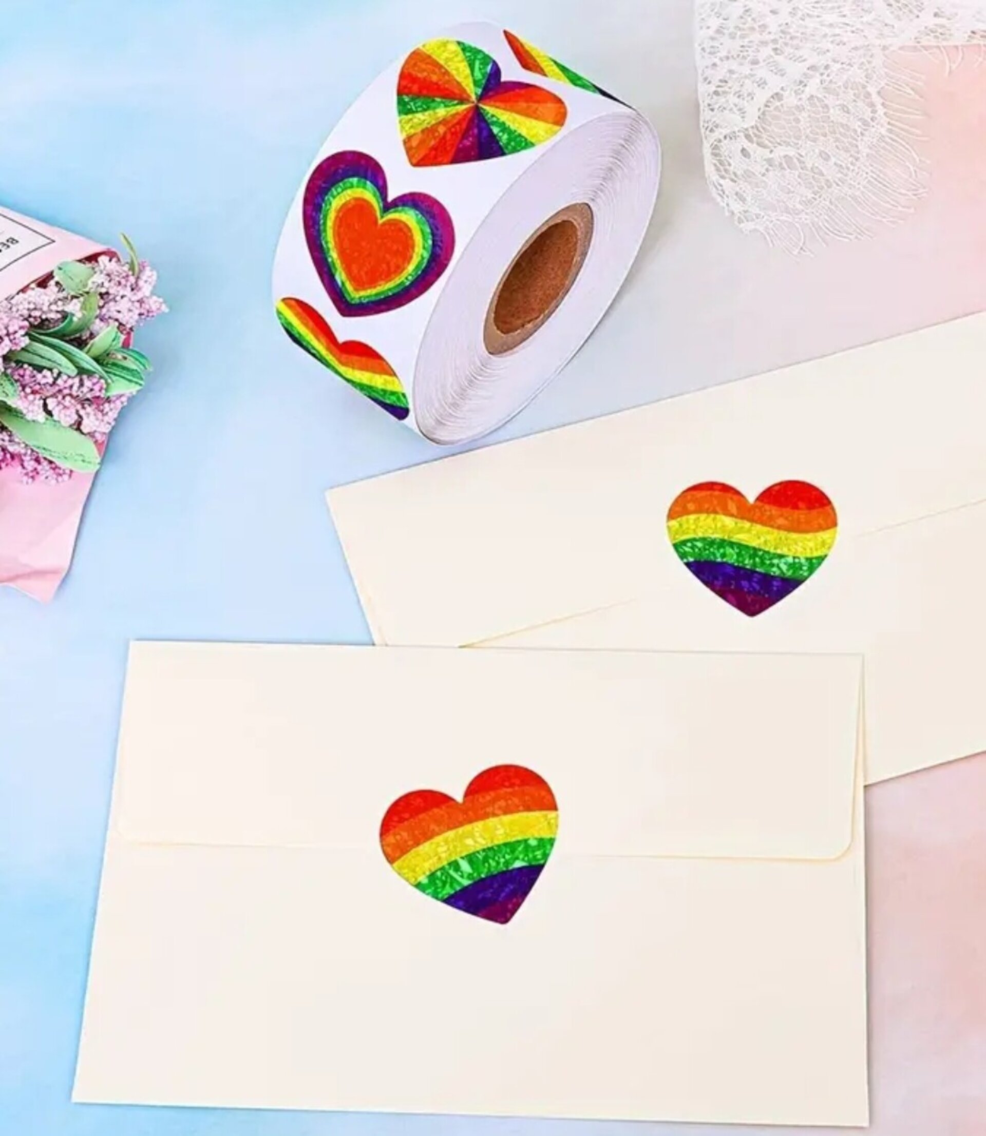 Pegatinas Premium 10 Unidades Corazón Arcoiris - 4