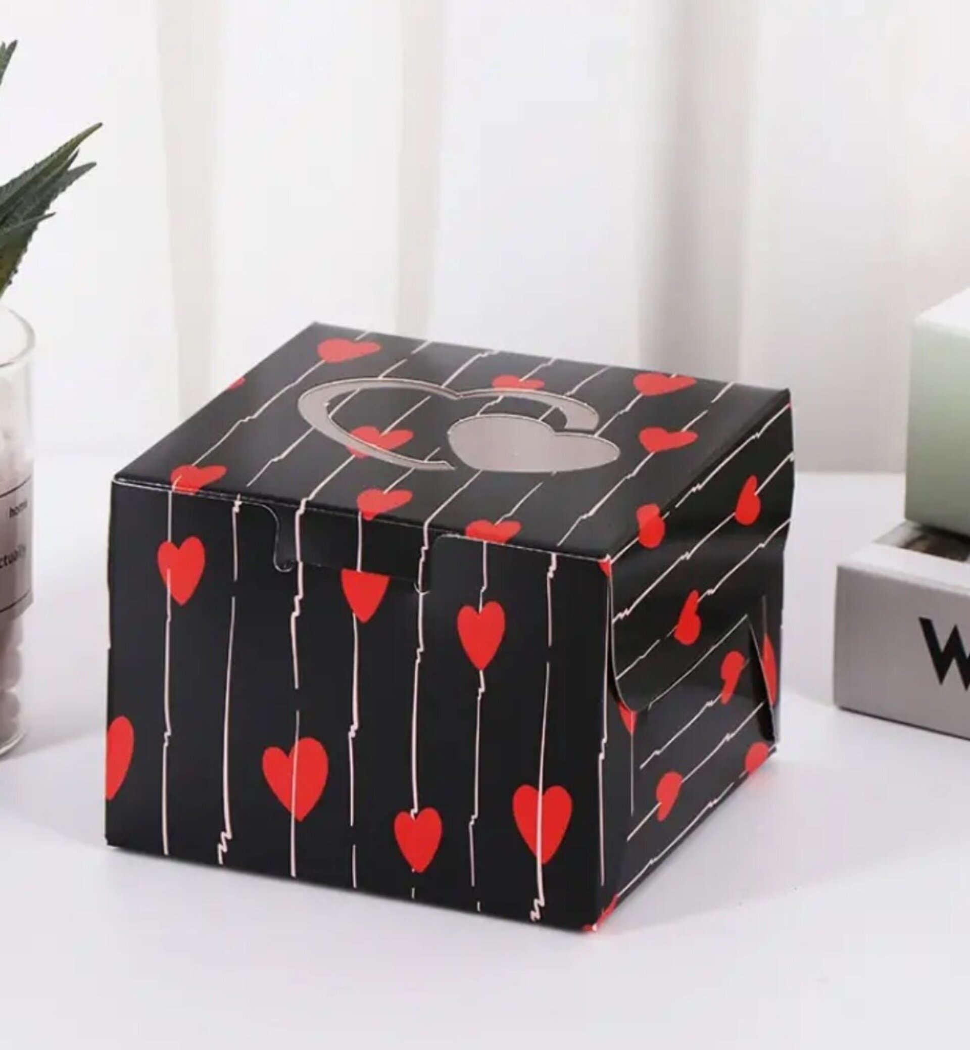 Caja Para Regalos Corazón 10x10x10 Negra - 3